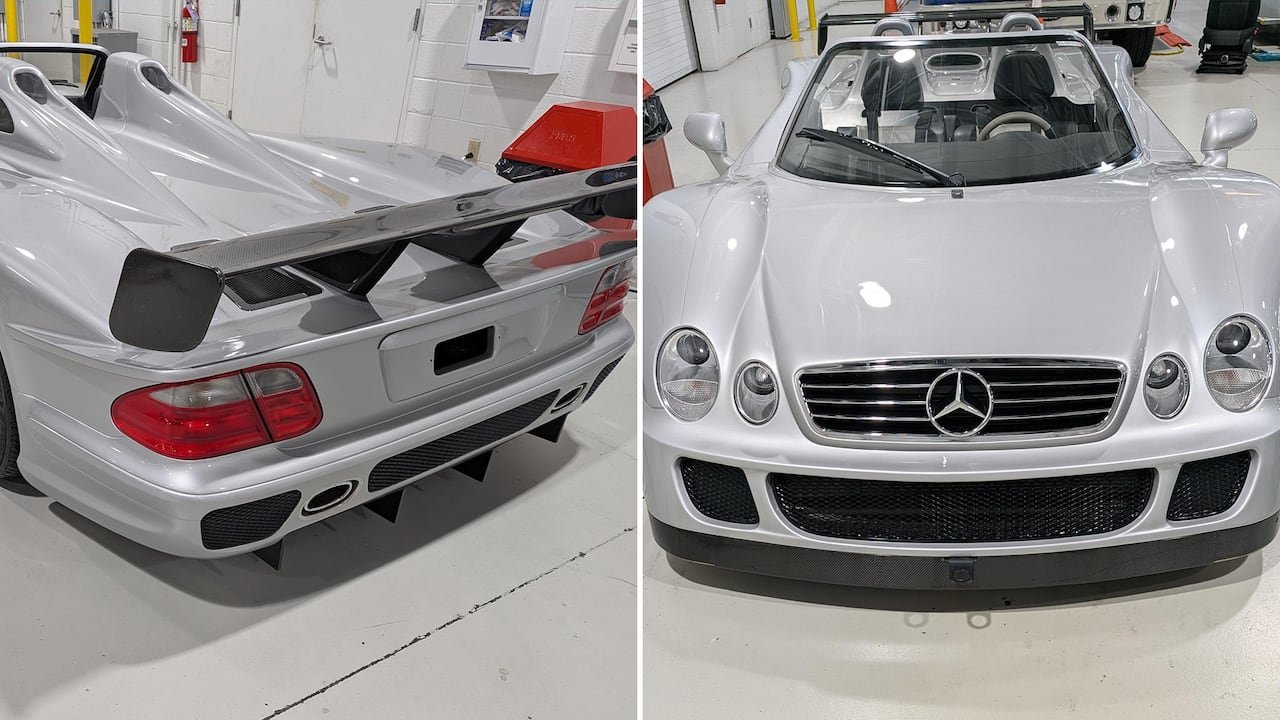 A silver Mercedes sports car from different angles